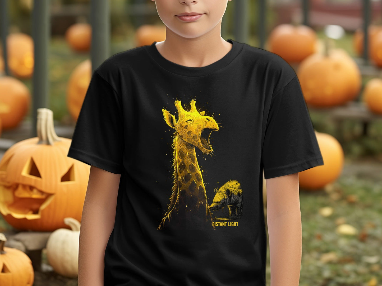 RMA APPAREL Giraffe Golden Illustration Graphic Unisex T-Shirt - Distant Light White T-Shirts - RMA APPAREL - Roclla Media Apparel Store