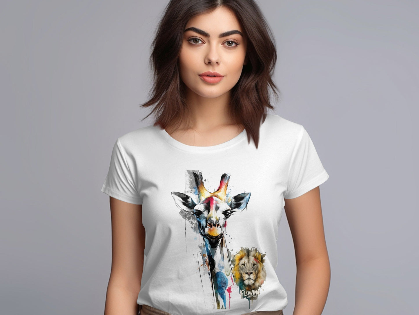 RMA APPAREL Giraffe Lion Wildlife Mens Unisex T-Shirt Sizes - Flowing Emotions White T-Shirts - RMA APPAREL - Roclla Media Apparel Store
