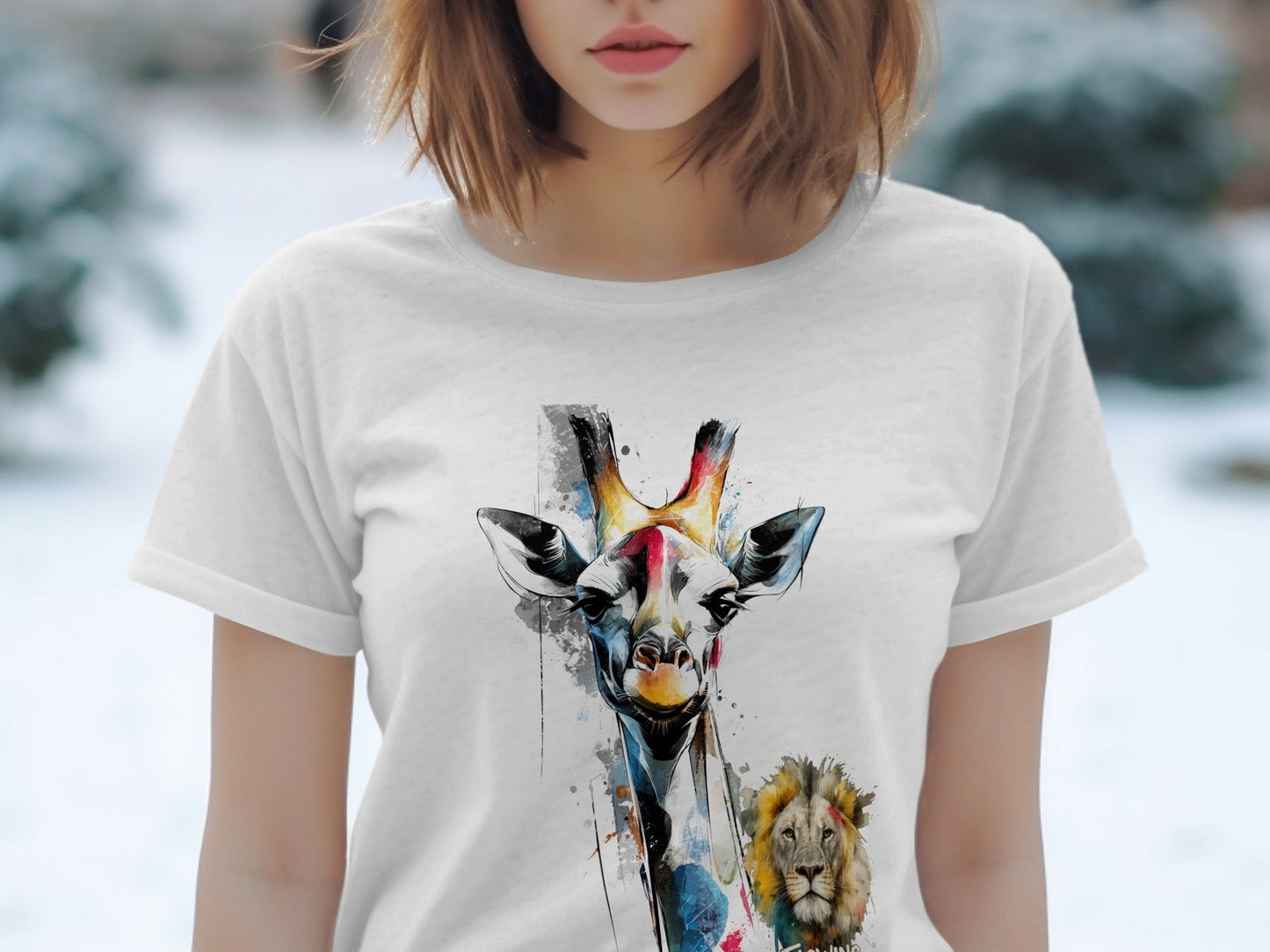 RMA APPAREL Giraffe Lion Wildlife Mens Unisex T-Shirt Sizes - Flowing Emotions White T-Shirts - RMA APPAREL - Roclla Media Apparel Store