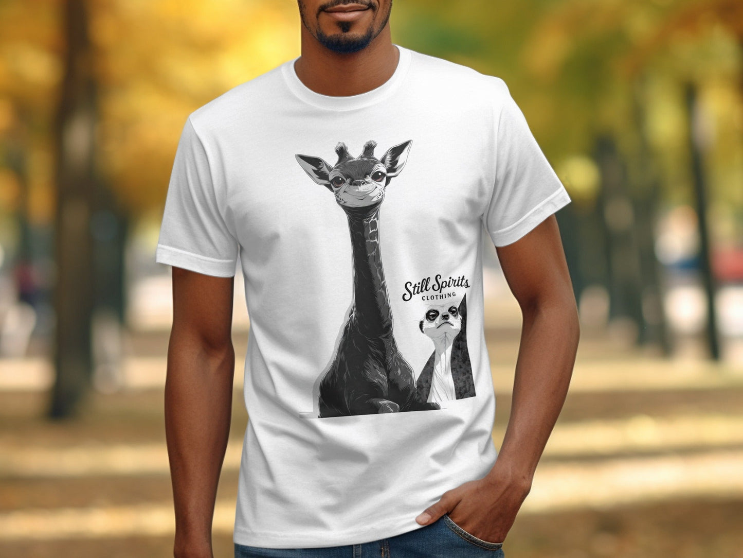 RMA APPAREL Giraffe Meerkat Unisex T-Shirt Sizes S to 5XL T-Shirt - Still Spirits White T-Shirt - RMA APPAREL - Roclla Media Apparel Store