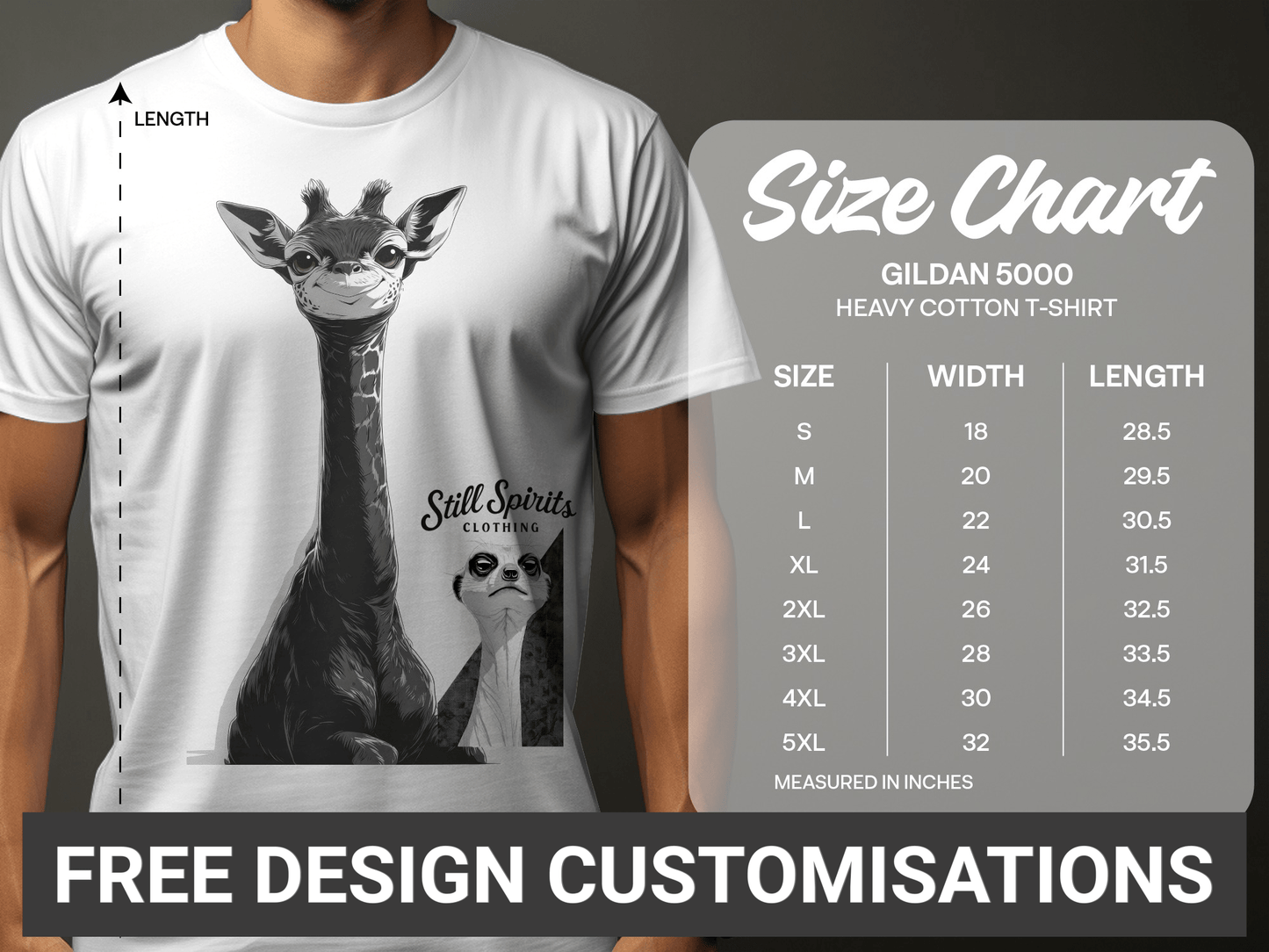 RMA APPAREL Giraffe Meerkat Unisex T-Shirt Sizes S to 5XL T-Shirt - Still Spirits White T-Shirt - RMA APPAREL - Roclla Media Apparel Store