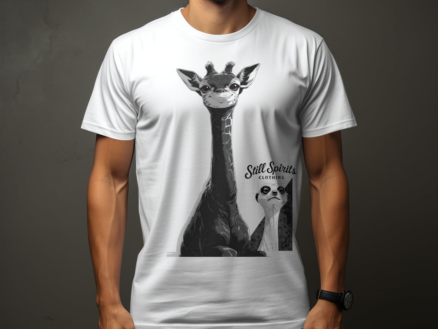 RMA APPAREL Giraffe Meerkat Unisex T-Shirt Sizes S to 5XL T-Shirt - Still Spirits White T-Shirt - RMA APPAREL - Roclla Media Apparel Store