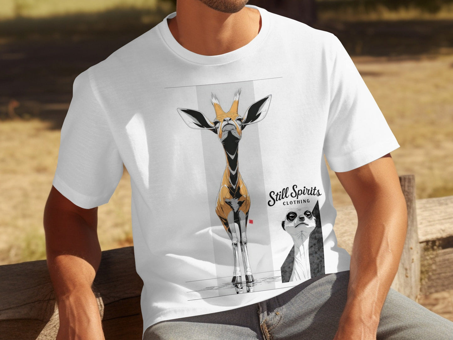 RMA APPAREL Giraffe Meerkat Wildlife Unisex Sizes T-Shirt - Still Spirits White T-Shirt - RMA APPAREL - Roclla Media Apparel Store