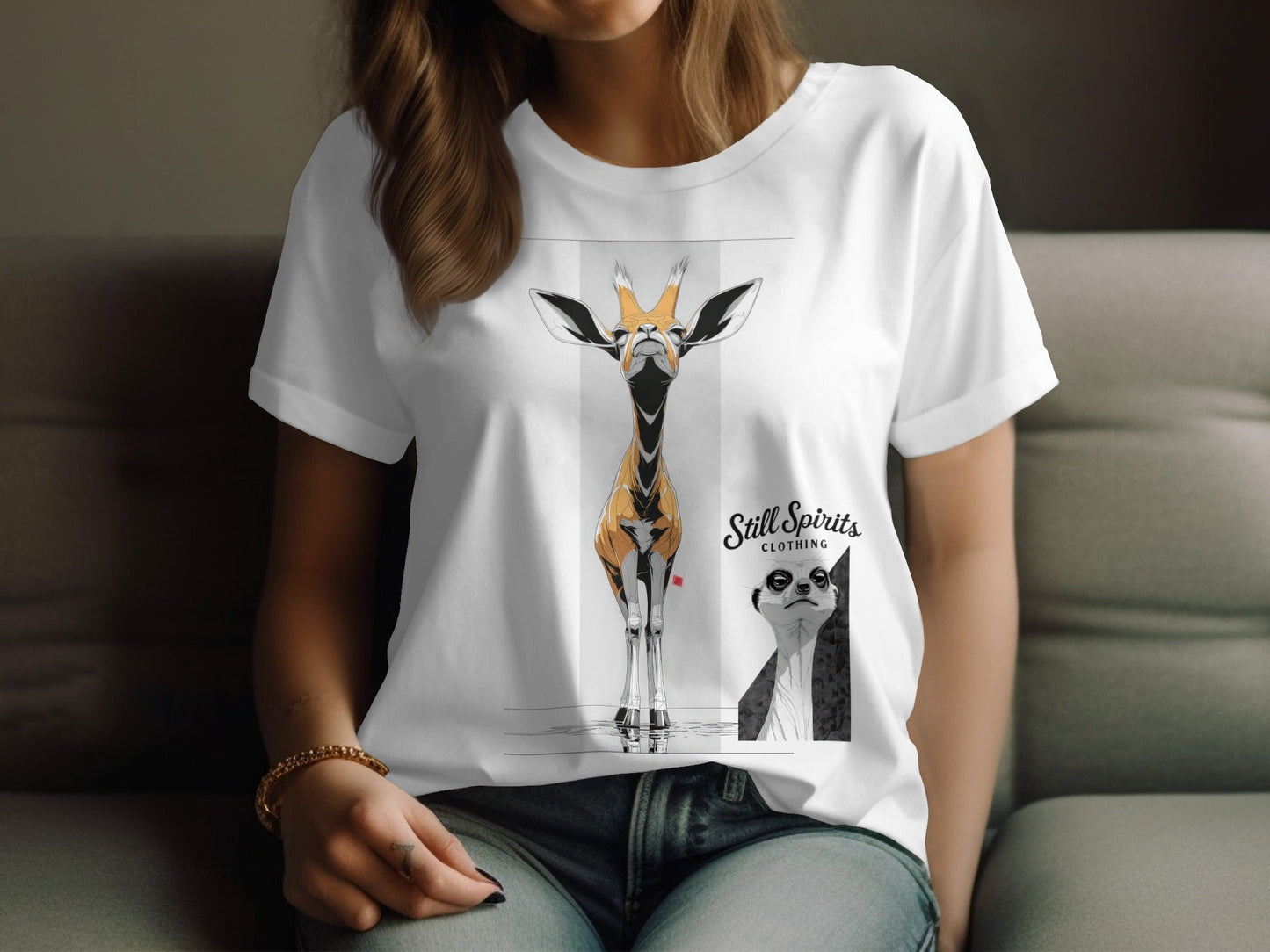 RMA APPAREL Giraffe Meerkat Wildlife Unisex Sizes T-Shirt - Still Spirits White T-Shirt - RMA APPAREL - Roclla Media Apparel Store