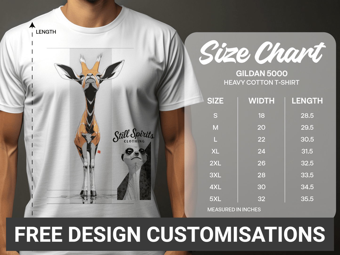 RMA APPAREL Giraffe Meerkat Wildlife Unisex Sizes T-Shirt - Still Spirits White T-Shirt - RMA APPAREL - Roclla Media Apparel Store
