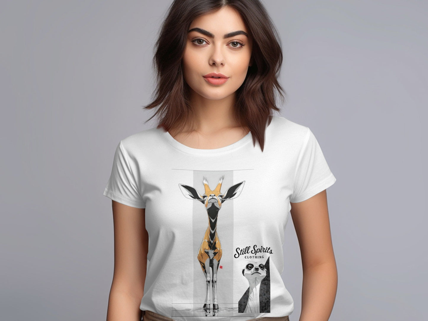 RMA APPAREL Giraffe Meerkat Wildlife Unisex Sizes T-Shirt - Still Spirits White T-Shirt - RMA APPAREL - Roclla Media Apparel Store