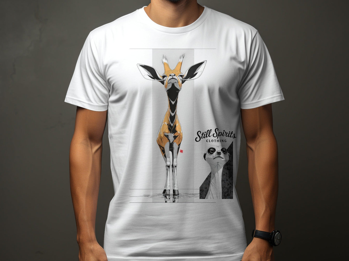 RMA APPAREL Giraffe Meerkat Wildlife Unisex Sizes T-Shirt - Still Spirits White T-Shirt - RMA APPAREL - Roclla Media Apparel Store