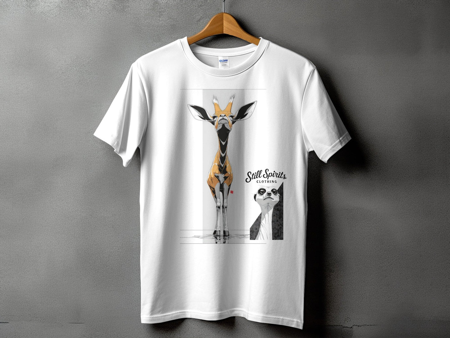 RMA APPAREL Giraffe Meerkat Wildlife Unisex Sizes T-Shirt - Still Spirits White T-Shirt - RMA APPAREL - Roclla Media Apparel Store