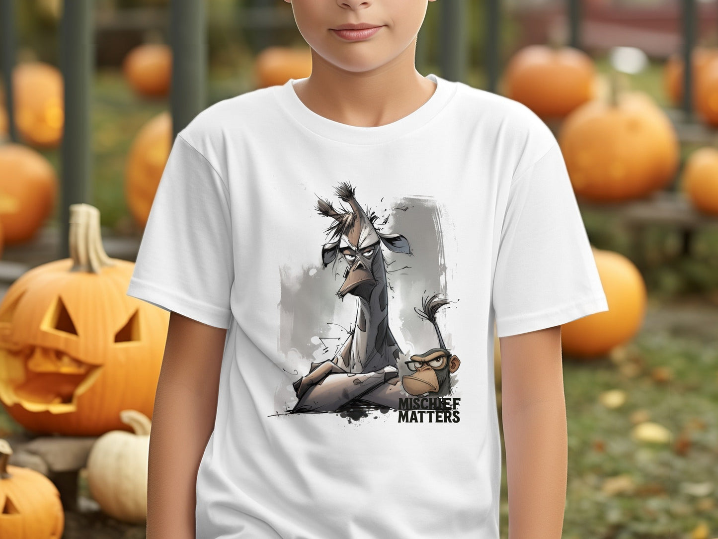 RMA APPAREL Giraffe Monkey T-Shirt, Streetwear, Unisex S - 5XL - Mischief Matters White T-shirt - RMA APPAREL - Roclla Media Apparel Store