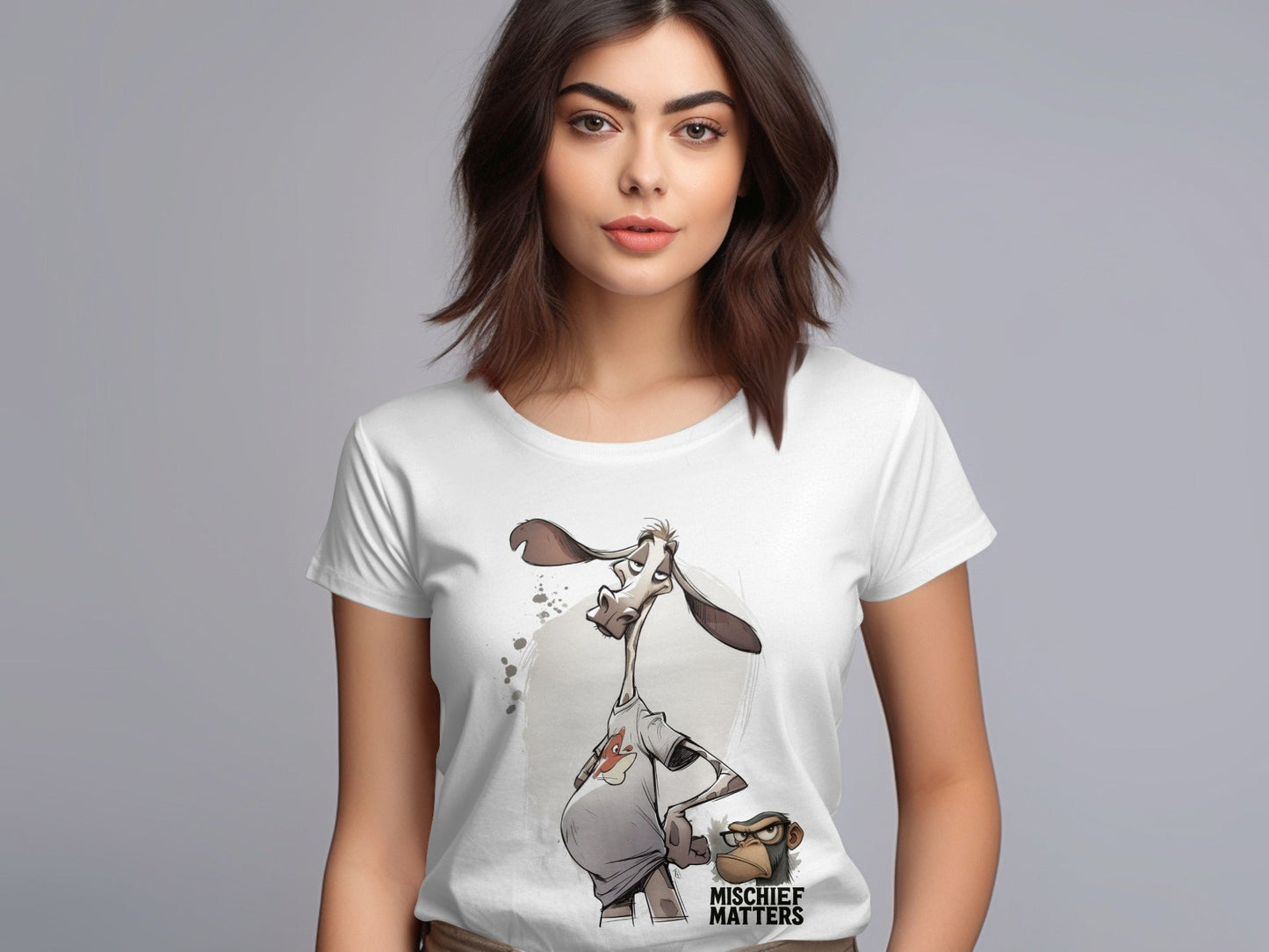 RMA APPAREL Giraffe T-Shirt, Funny Animal Tee, S - 5XL, Unisex Gift - Mischief Matters White T-shirt - RMA APPAREL - Roclla Media Apparel Store