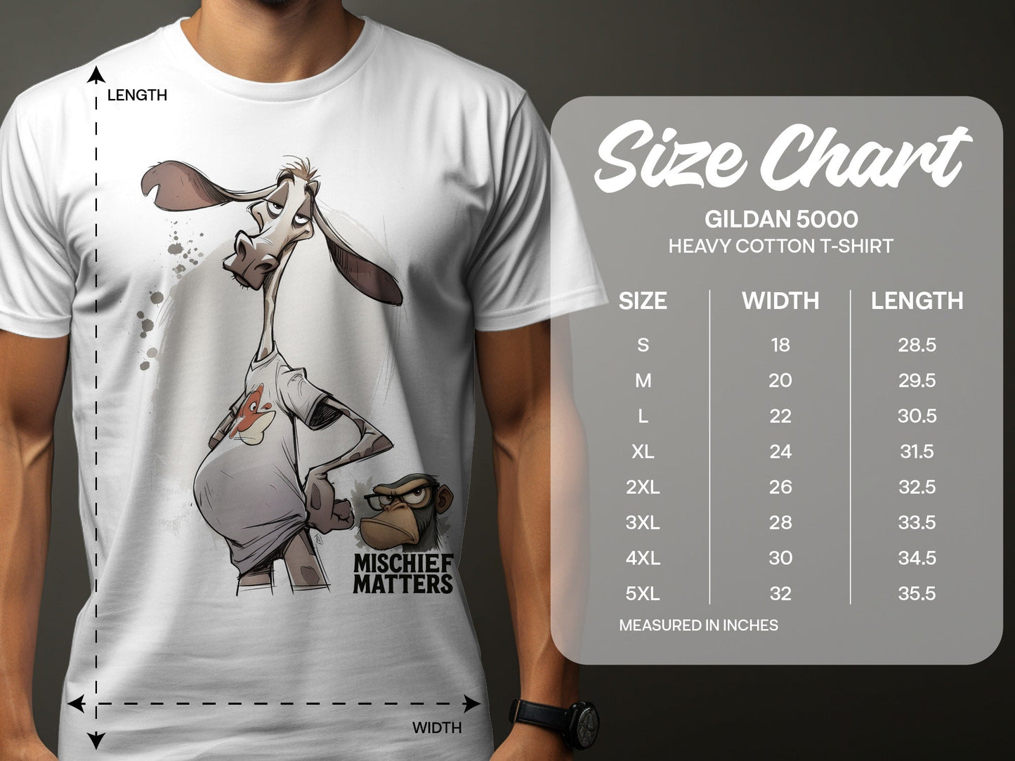 RMA APPAREL Giraffe T-Shirt, Funny Animal Tee, S - 5XL, Unisex Gift - Mischief Matters White T-shirt - RMA APPAREL - Roclla Media Apparel Store
