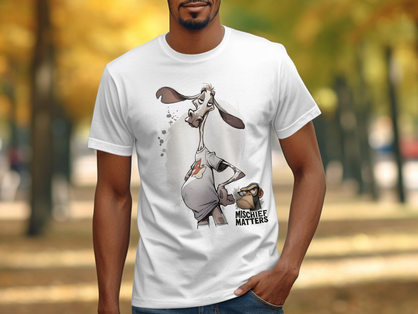 RMA APPAREL Giraffe T-Shirt, Funny Animal Tee, S - 5XL, Unisex Gift - Mischief Matters White T-shirt - RMA APPAREL - Roclla Media Apparel Store