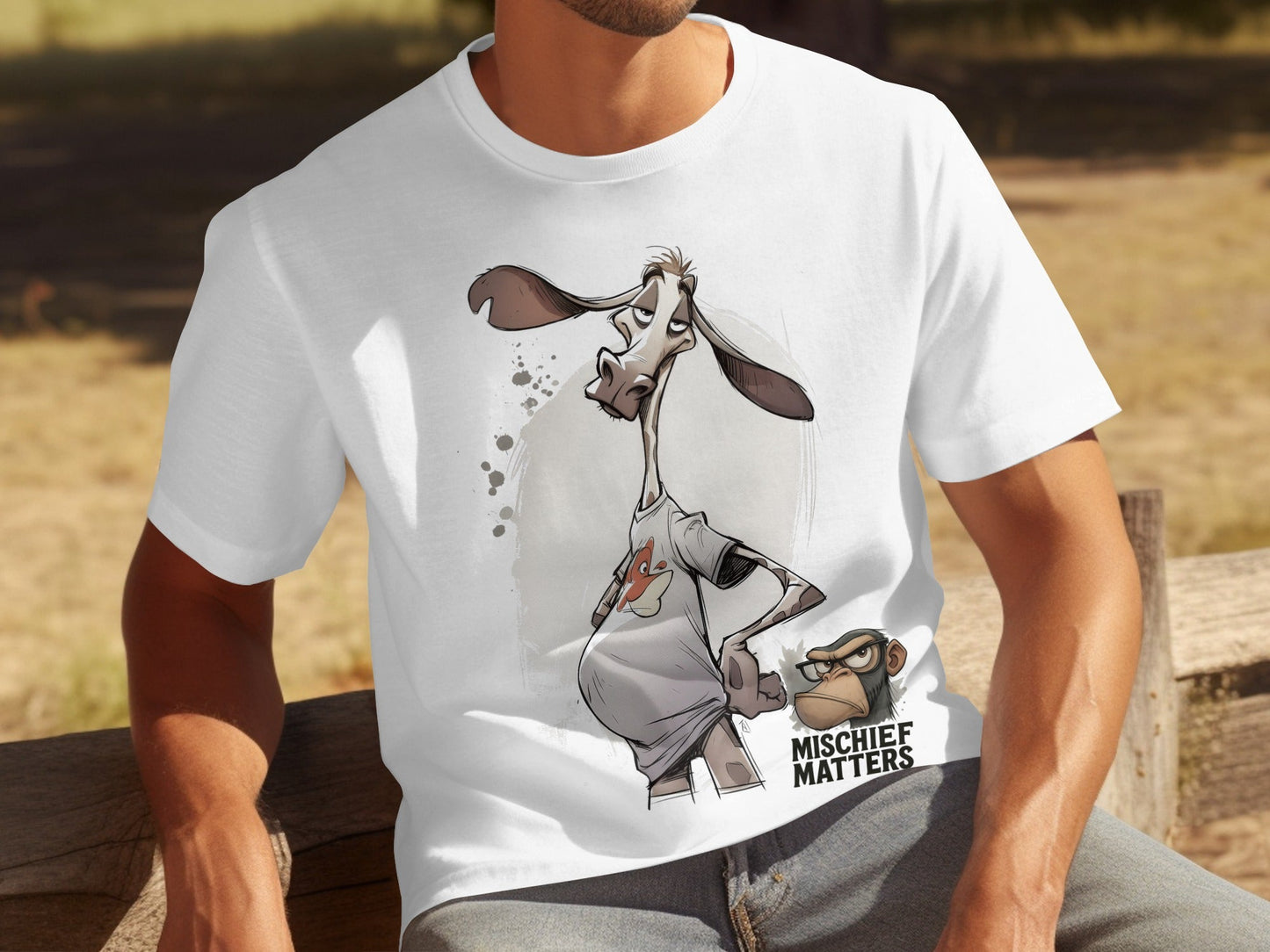 RMA APPAREL Giraffe T-Shirt, Funny Animal Tee, S - 5XL, Unisex Gift - Mischief Matters White T-shirt - RMA APPAREL - Roclla Media Apparel Store