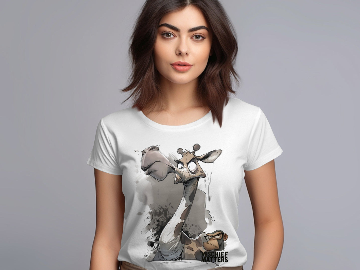 RMA APPAREL Giraffe T-Shirt, Funny Giraffe Shirt, Sizes S to 5XL - Mischief Matters White T-shirt - RMA APPAREL - Roclla Media Apparel Store