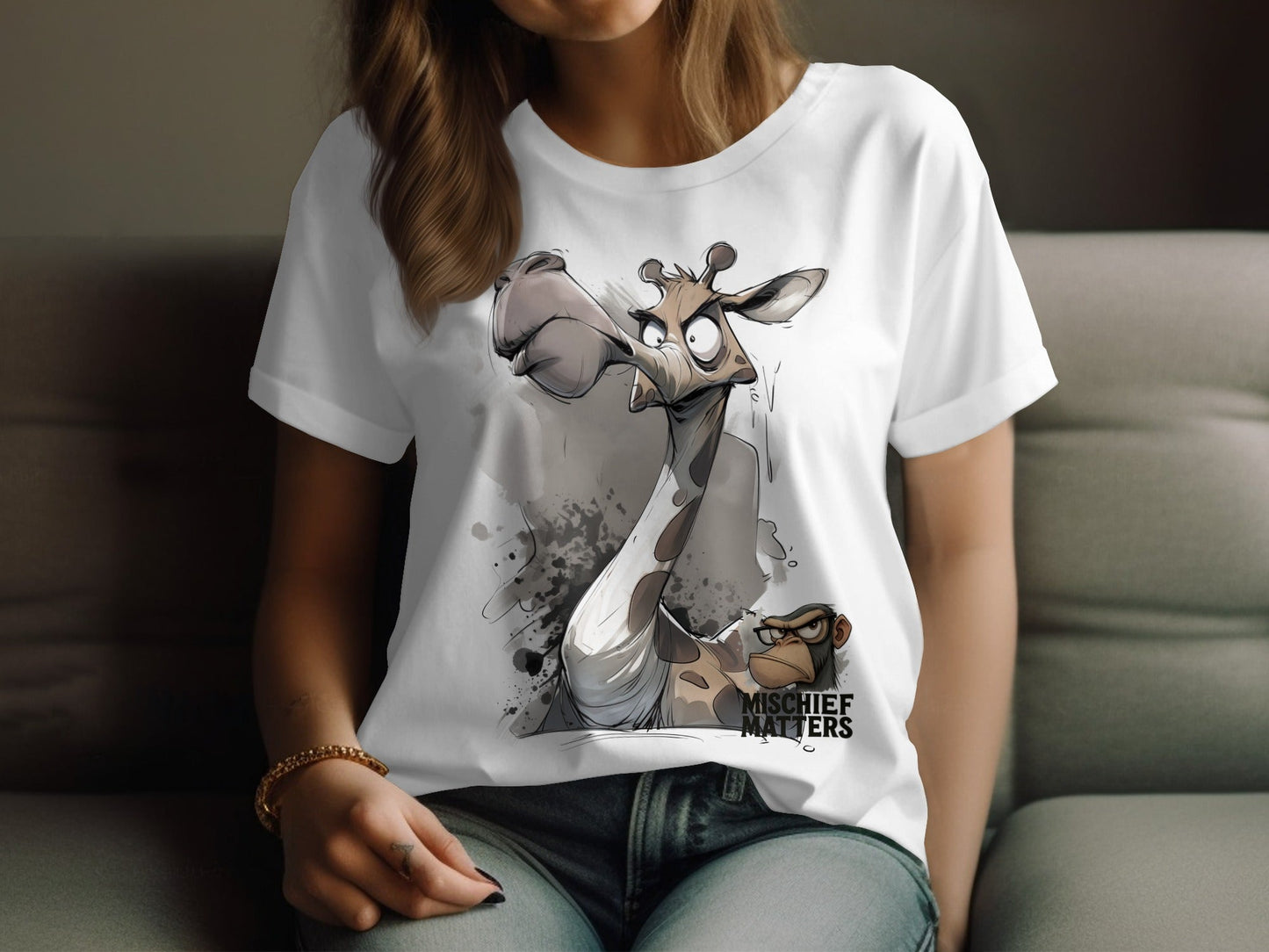 RMA APPAREL Giraffe T-Shirt, Funny Giraffe Shirt, Sizes S to 5XL - Mischief Matters White T-shirt - RMA APPAREL - Roclla Media Apparel Store