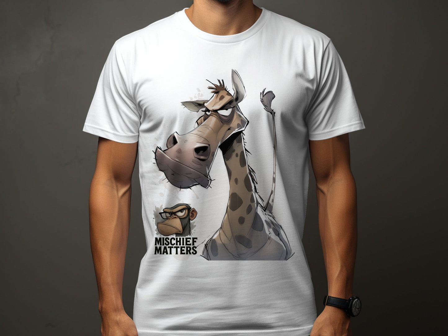 RMA APPAREL Giraffe T-Shirt S to 5XL, Funny Animal Tee, Unisex Shirt - Mischief Matters White T-shirt - RMA APPAREL - Roclla Media Apparel Store