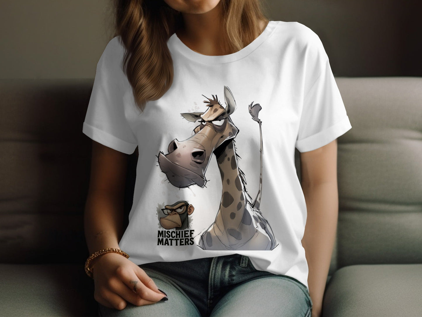 RMA APPAREL Giraffe T-Shirt S to 5XL, Funny Animal Tee, Unisex Shirt - Mischief Matters White T-shirt - RMA APPAREL - Roclla Media Apparel Store