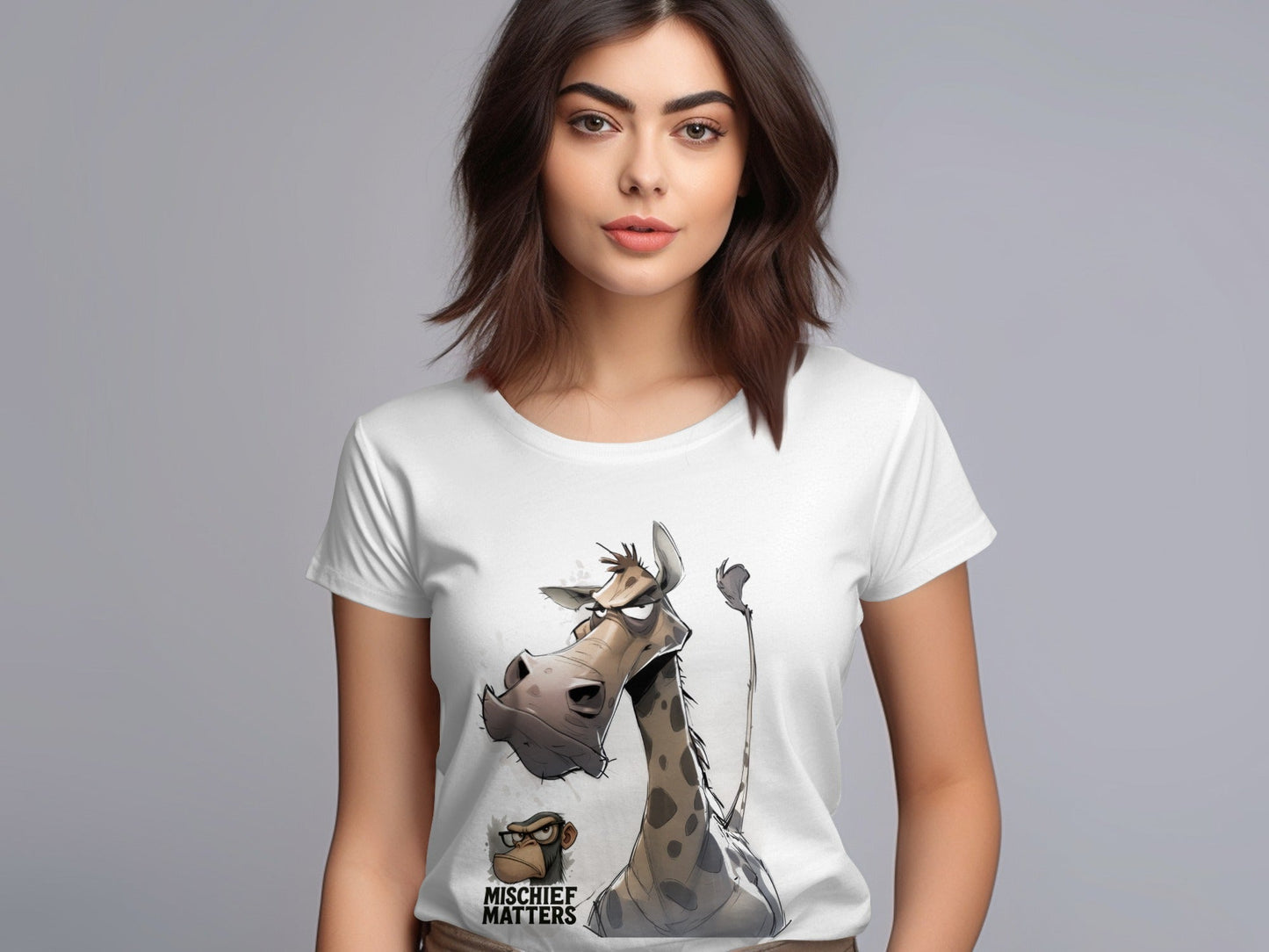 RMA APPAREL Giraffe T-Shirt S to 5XL, Funny Animal Tee, Unisex Shirt - Mischief Matters White T-shirt - RMA APPAREL - Roclla Media Apparel Store