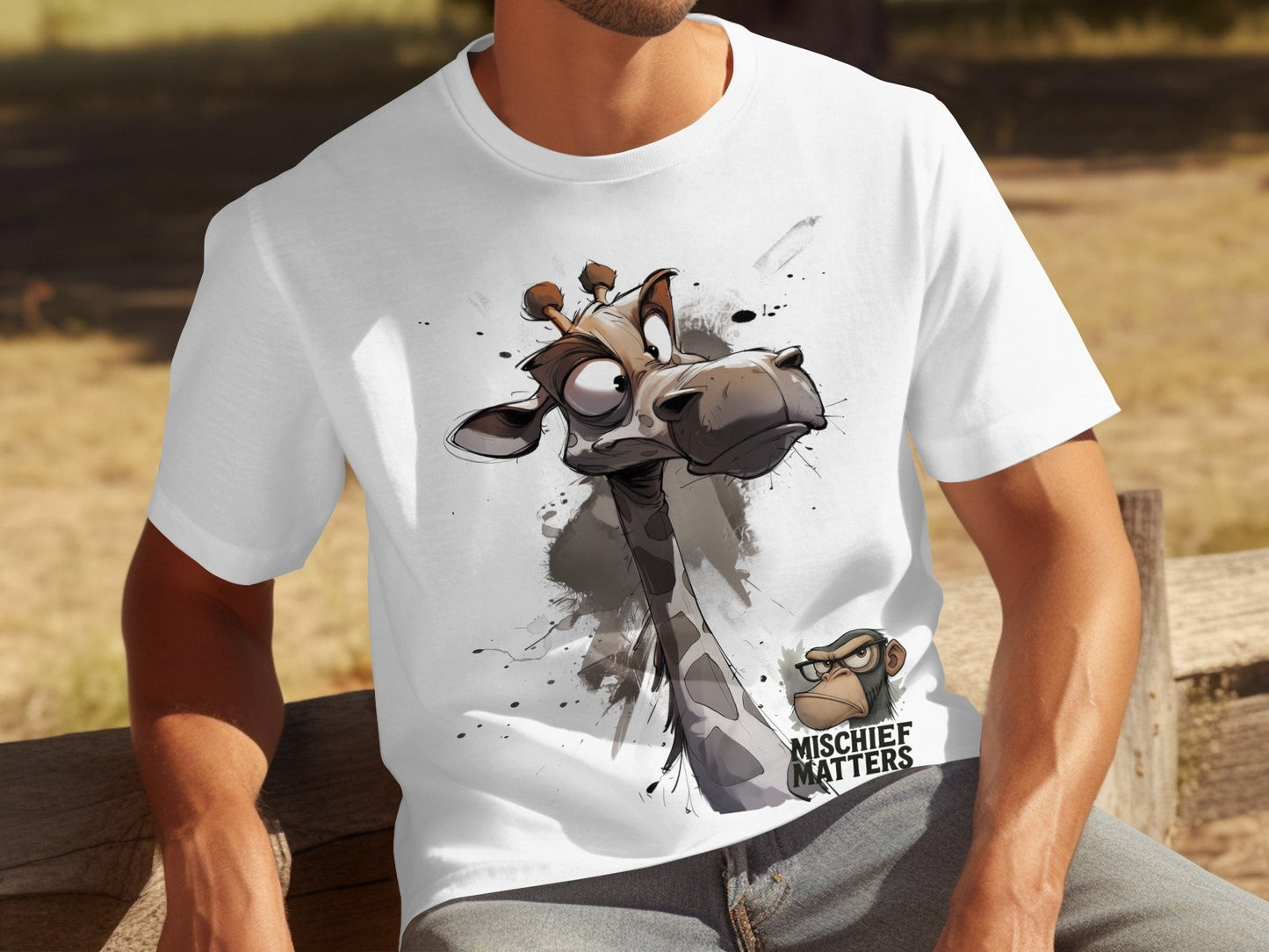 RMA APPAREL Giraffe T-Shirt S to 5XL, Unisex Giraffe Shirt, Wildlife Tee - Mischief Matters White T-shirt - RMA APPAREL - Roclla Media Apparel Store