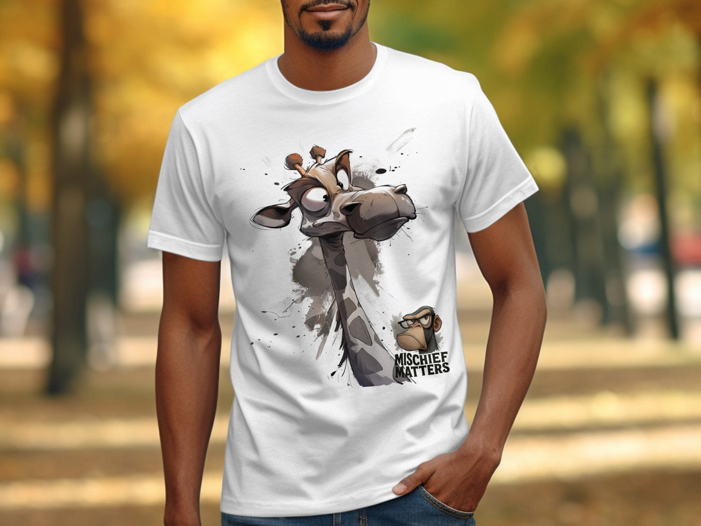 RMA APPAREL Giraffe T-Shirt S to 5XL, Unisex Giraffe Shirt, Wildlife Tee - Mischief Matters White T-shirt - RMA APPAREL - Roclla Media Apparel Store