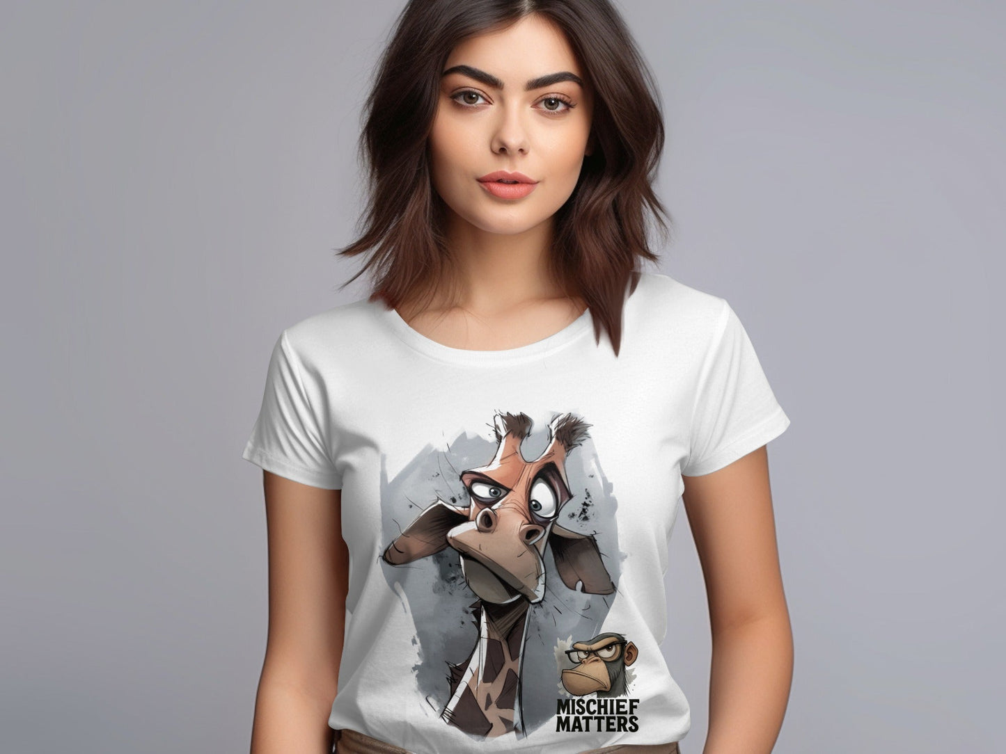 RMA APPAREL Giraffe T-Shirt, S to 5XL, Unisex Tee, Wildlife Animal - Mischief Matters White T-shirt - RMA APPAREL - Roclla Media Apparel Store