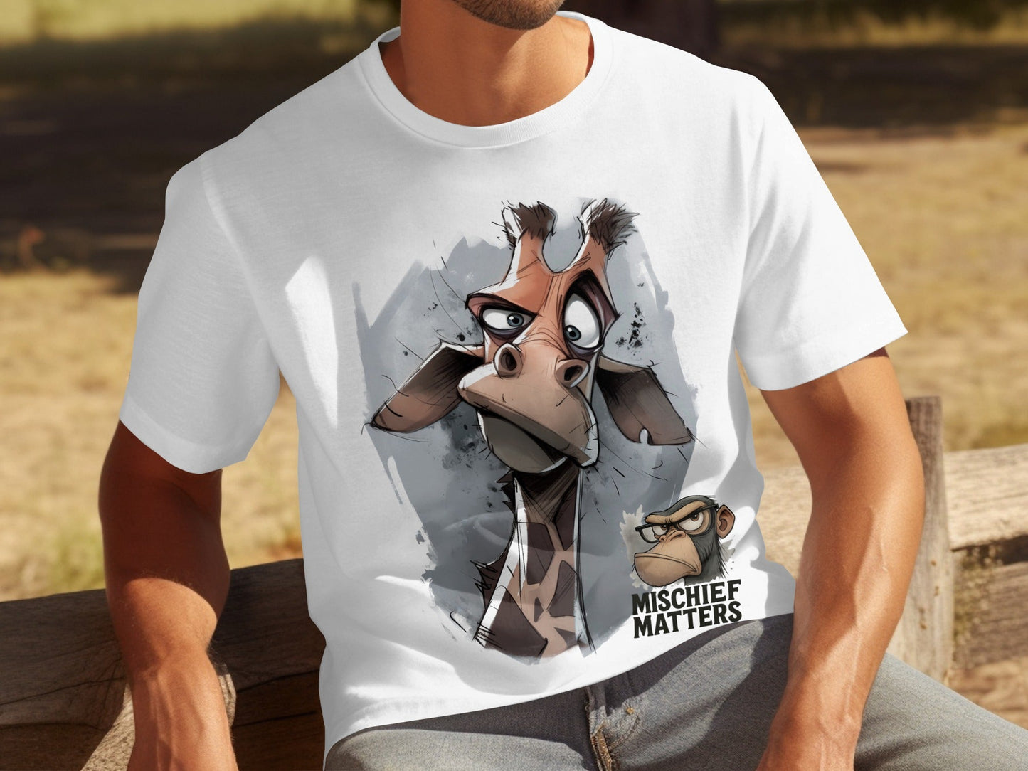 RMA APPAREL Giraffe T-Shirt, S to 5XL, Unisex Tee, Wildlife Animal - Mischief Matters White T-shirt - RMA APPAREL - Roclla Media Apparel Store