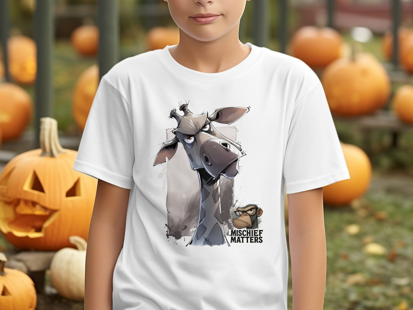 RMA APPAREL Giraffe T-Shirt, Wildlife Tee, Sizes S - 5XL, Animal Shirt - Mischief Matters White T-shirt - RMA APPAREL - Roclla Media Apparel Store