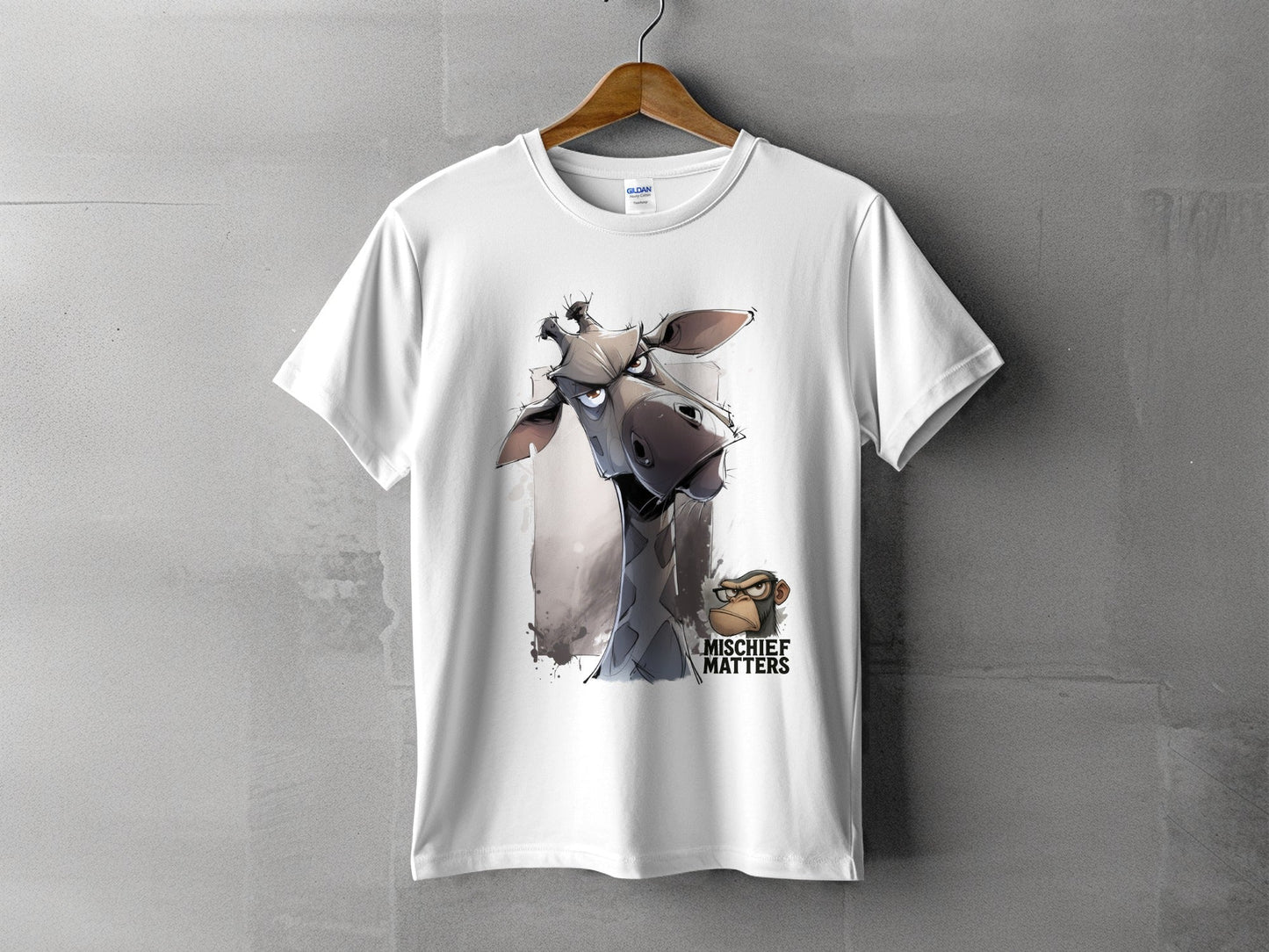 RMA APPAREL Giraffe T-Shirt, Wildlife Tee, Sizes S - 5XL, Animal Shirt - Mischief Matters White T-shirt - RMA APPAREL - Roclla Media Apparel Store