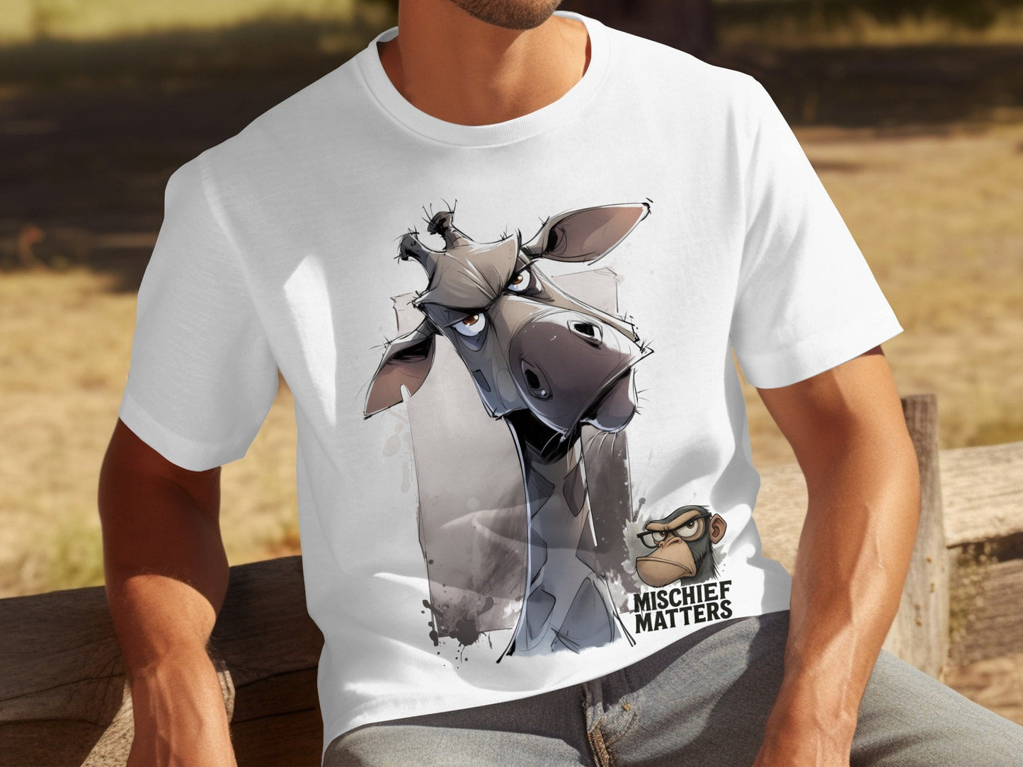 RMA APPAREL Giraffe T-Shirt, Wildlife Tee, Sizes S - 5XL, Animal Shirt - Mischief Matters White T-shirt - RMA APPAREL - Roclla Media Apparel Store
