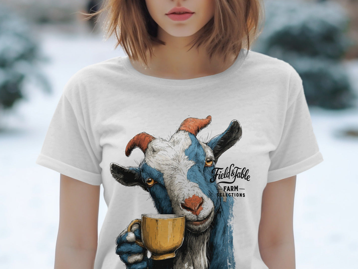RMA APPAREL Goat Coffee Farm Sizes S to 5XL Mens T-Shirt - Field&Fable White T-Shirt - RMA APPAREL - Roclla Media Apparel Store