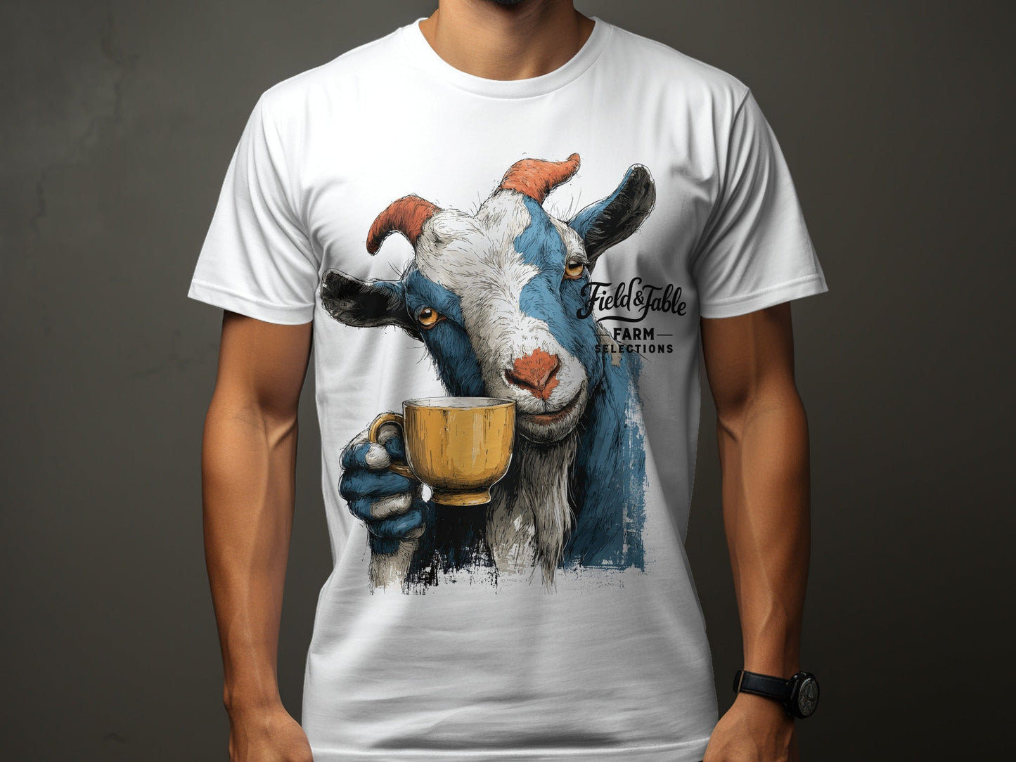 RMA APPAREL Goat Coffee Farm Sizes S to 5XL Mens T-Shirt - Field&Fable White T-Shirt - RMA APPAREL - Roclla Media Apparel Store