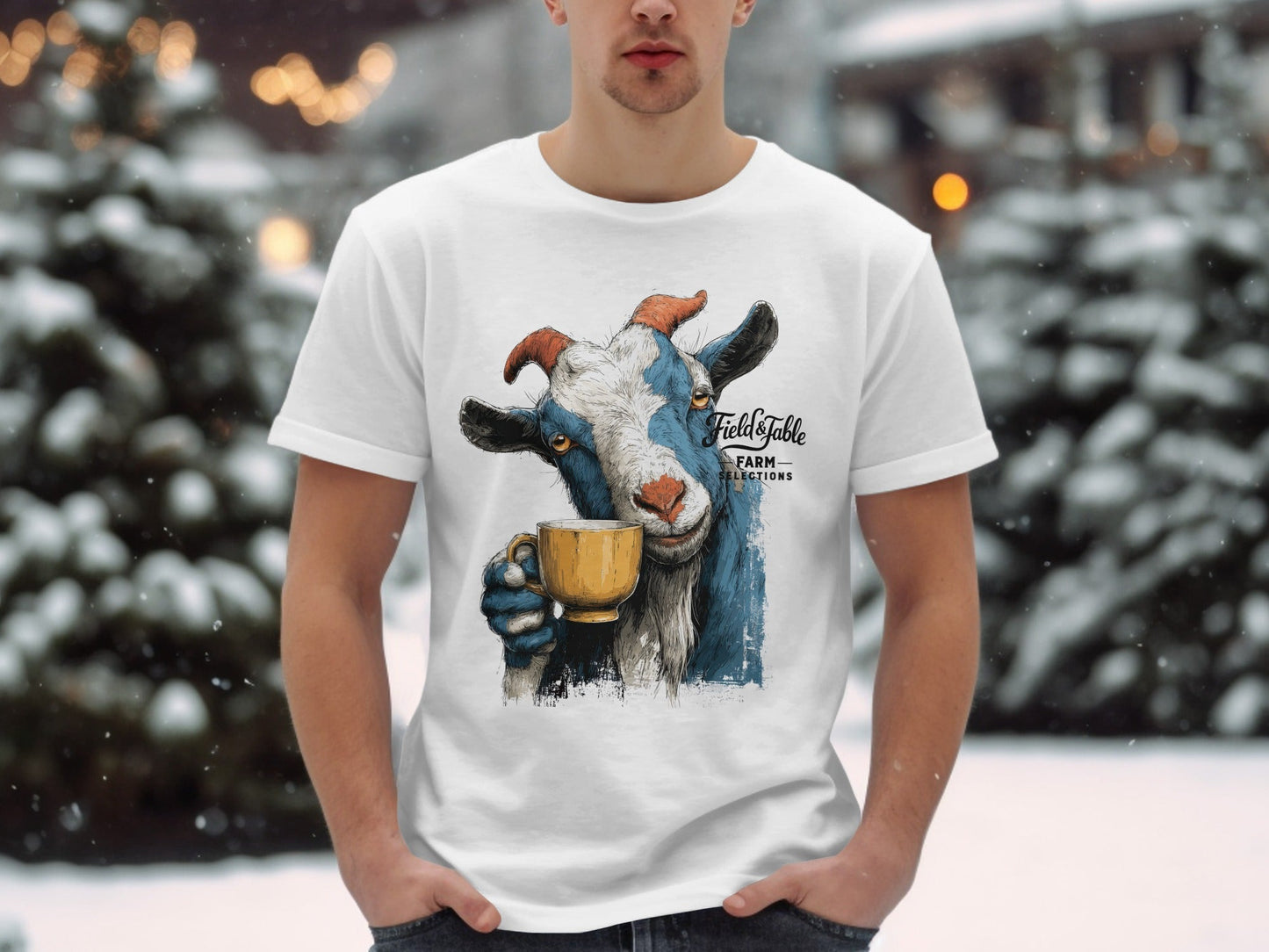 RMA APPAREL Goat Coffee Farm Sizes S to 5XL Mens T-Shirt - Field&Fable White T-Shirt - RMA APPAREL - Roclla Media Apparel Store