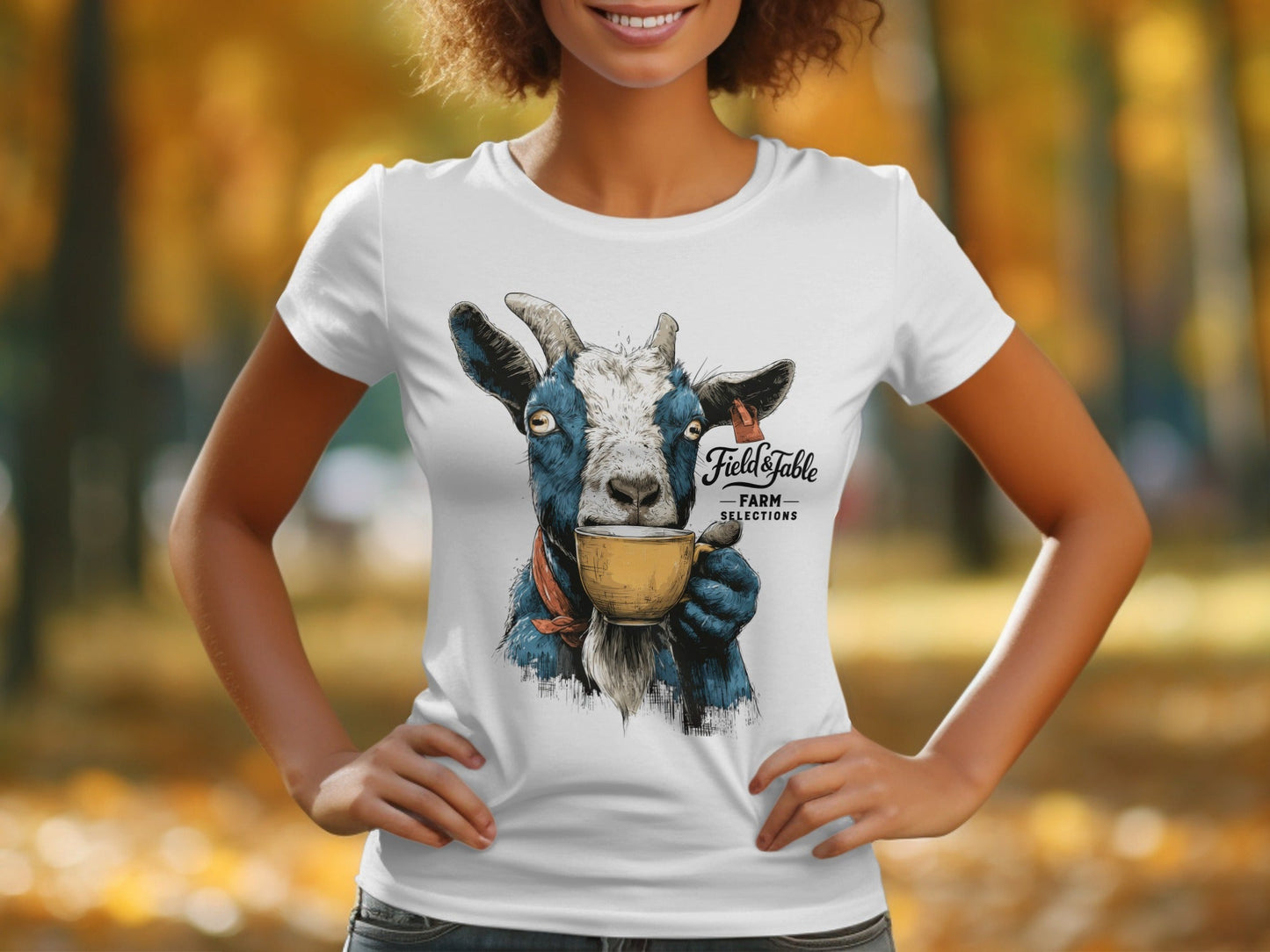 RMA APPAREL Goat Coffee Lover Mens Womens Unisex T-Shirt - Field&Fable White T-Shirt - RMA APPAREL - Roclla Media Apparel Store