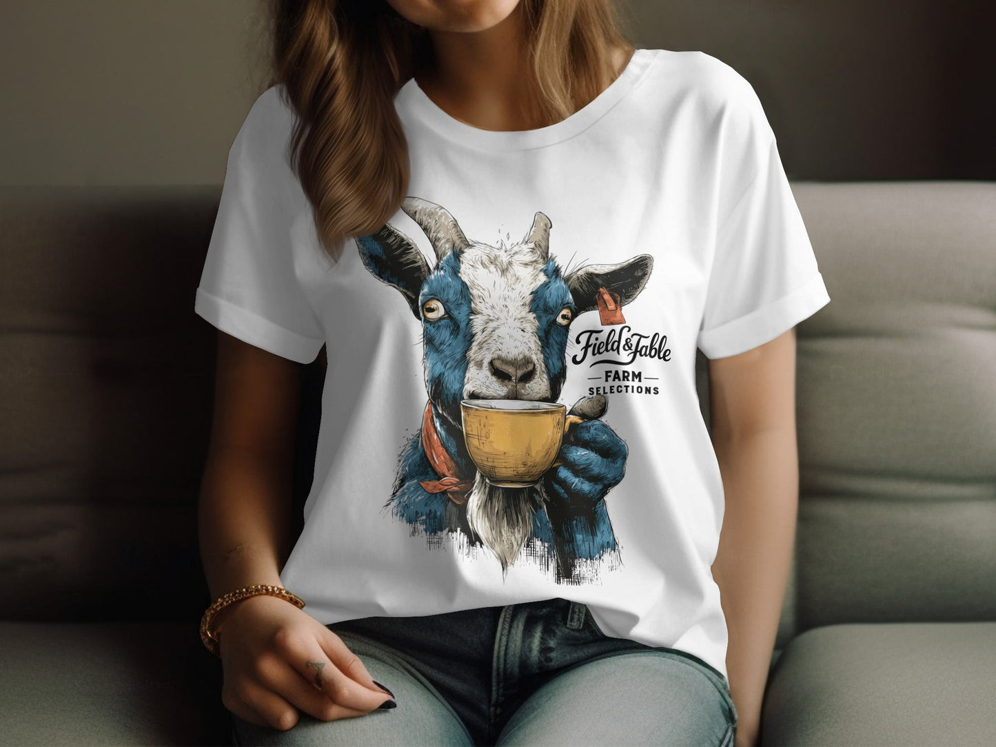 RMA APPAREL Goat Coffee Lover Mens Womens Unisex T-Shirt - Field&Fable White T-Shirt - RMA APPAREL - Roclla Media Apparel Store