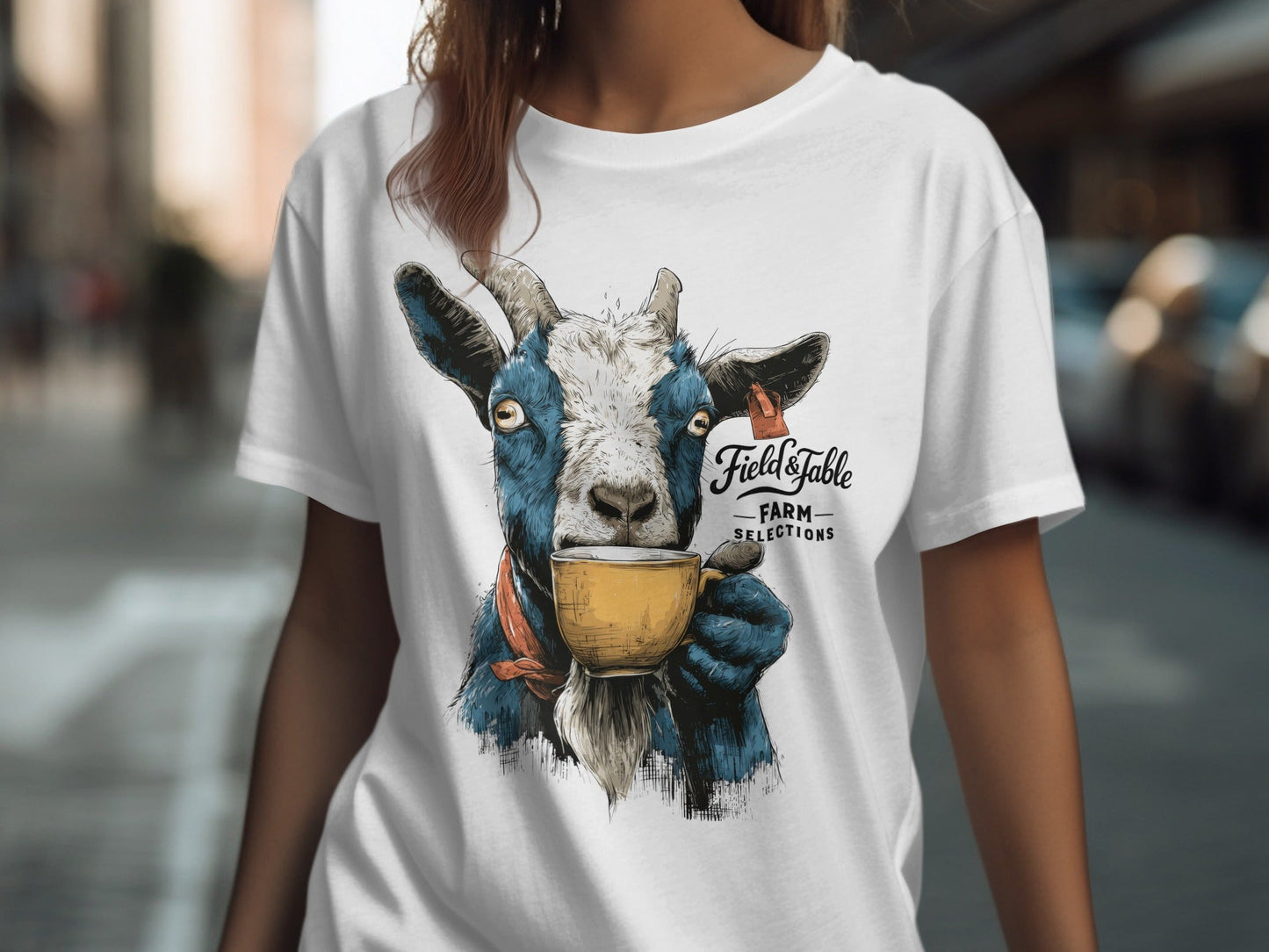 RMA APPAREL Goat Coffee Lover Mens Womens Unisex T-Shirt - Field&Fable White T-Shirt - RMA APPAREL - Roclla Media Apparel Store