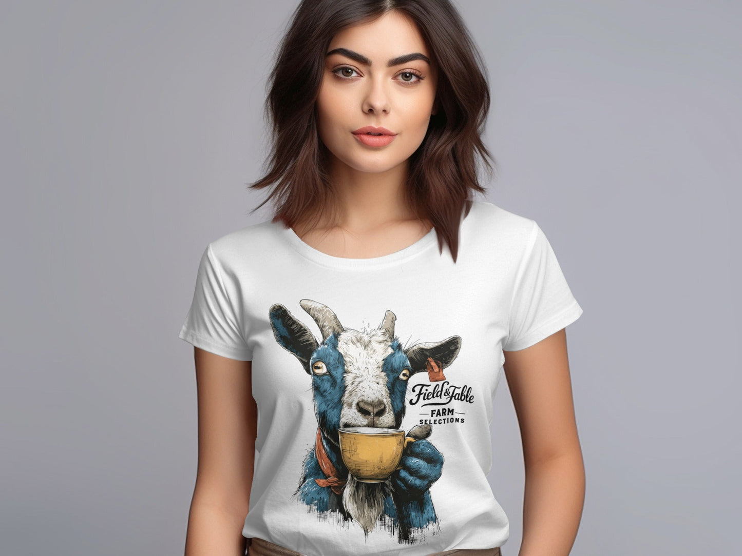 RMA APPAREL Goat Coffee Lover Mens Womens Unisex T-Shirt - Field&Fable White T-Shirt - RMA APPAREL - Roclla Media Apparel Store