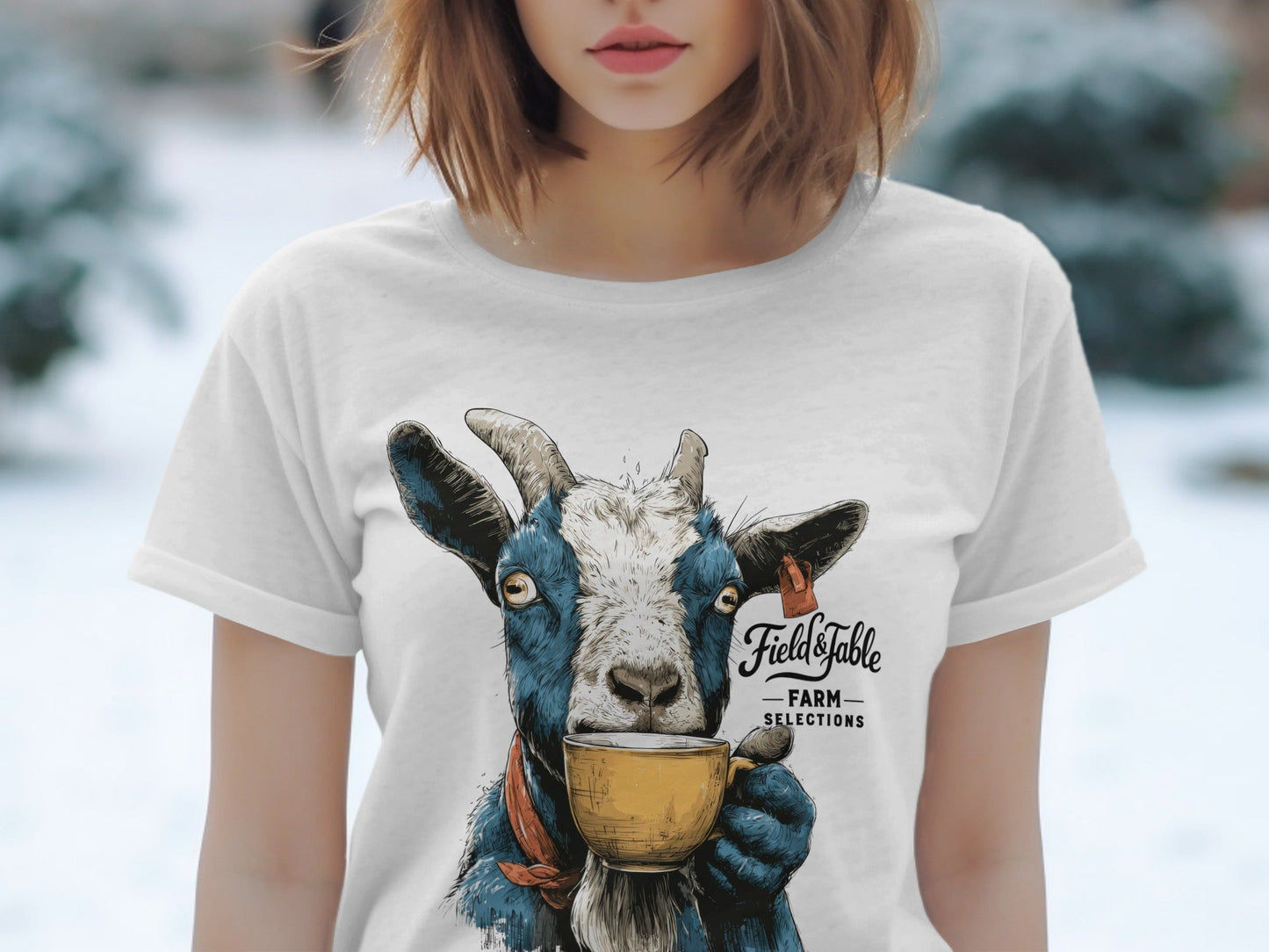 RMA APPAREL Goat Coffee Lover Mens Womens Unisex T-Shirt - Field&Fable White T-Shirt - RMA APPAREL - Roclla Media Apparel Store