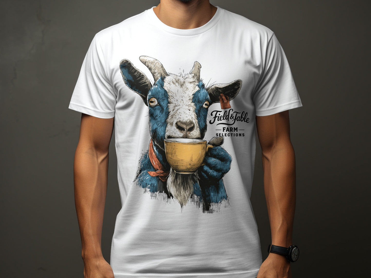 RMA APPAREL Goat Coffee Lover Mens Womens Unisex T-Shirt - Field&Fable White T-Shirt - RMA APPAREL - Roclla Media Apparel Store