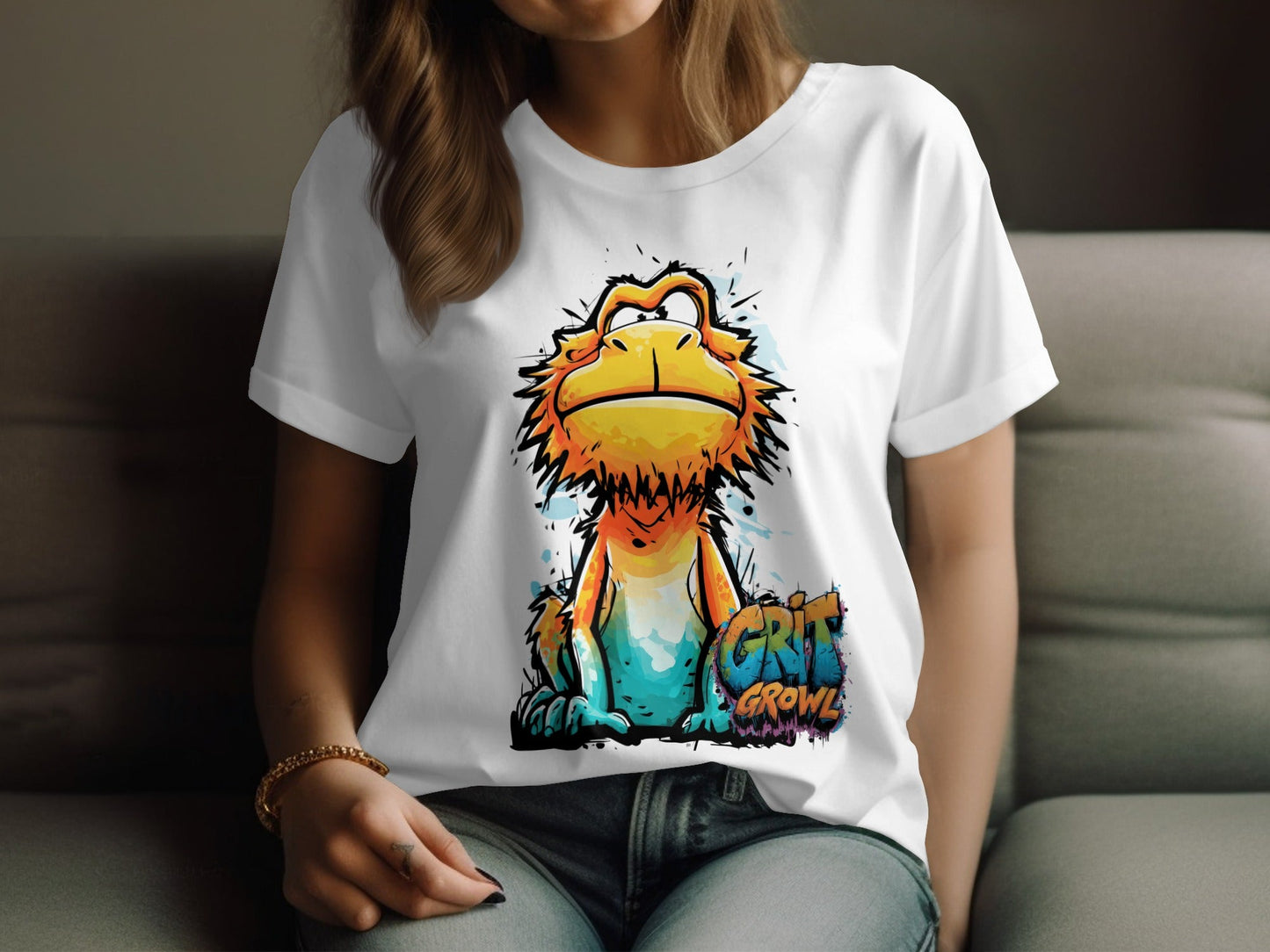 RMA APPAREL Gritty Growl Monster Wildlife Unisex T-Shirt S - 5XL - Grit & Growl White T-Shirts - RMA APPAREL - Roclla Media Apparel Store