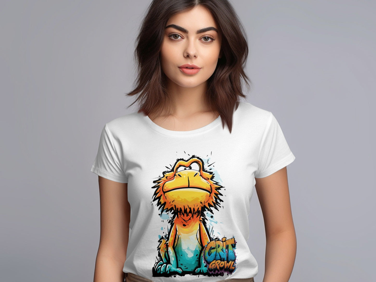 RMA APPAREL Gritty Growl Monster Wildlife Unisex T-Shirt S - 5XL - Grit & Growl White T-Shirts - RMA APPAREL - Roclla Media Apparel Store