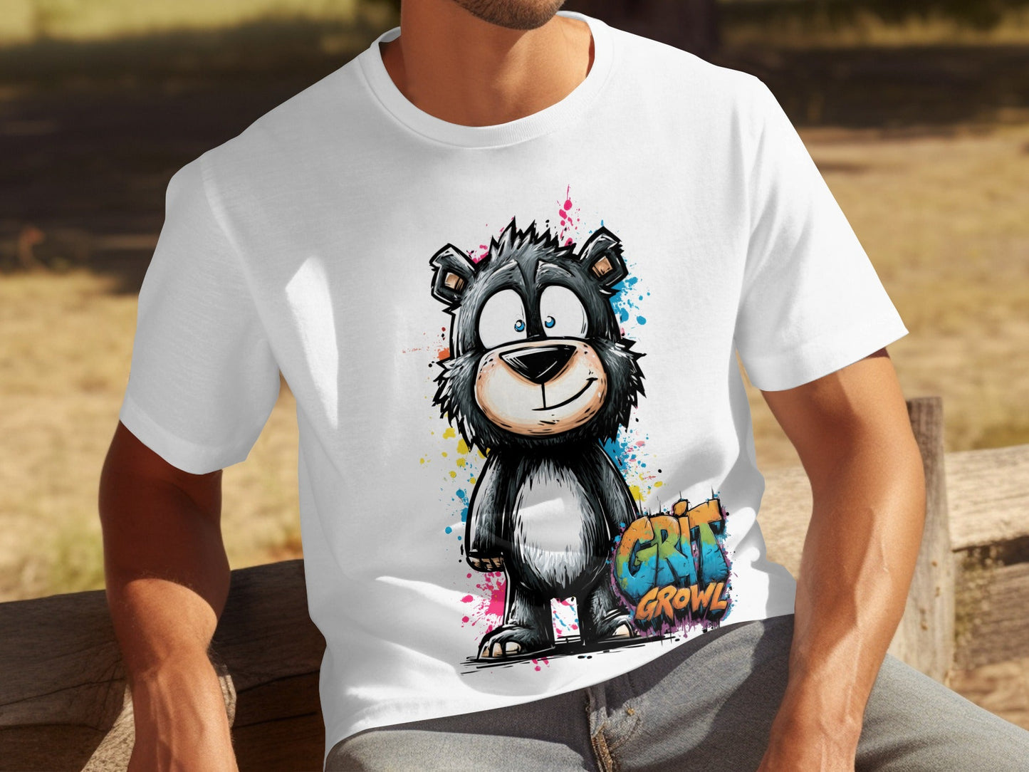 RMA APPAREL Grizzly Bear Colourful Unisex T-Shirt Sizes S - 5XL - Grit & Growl White T-Shirts - RMA APPAREL - Roclla Media Apparel Store
