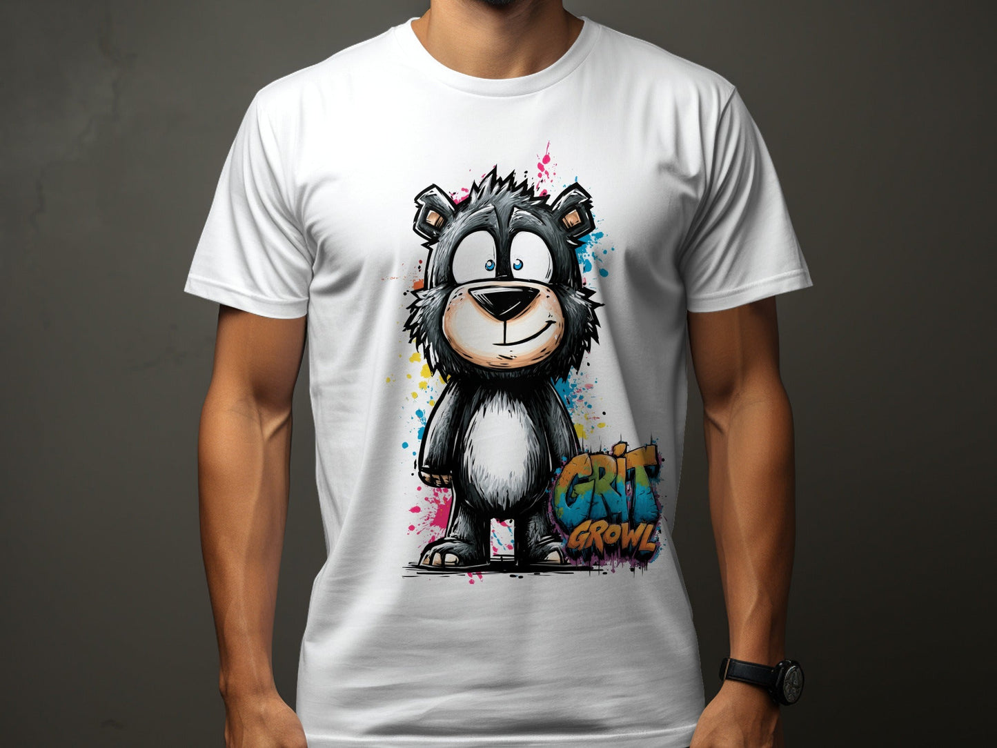 RMA APPAREL Grizzly Bear Colourful Unisex T-Shirt Sizes S - 5XL - Grit & Growl White T-Shirts - RMA APPAREL - Roclla Media Apparel Store