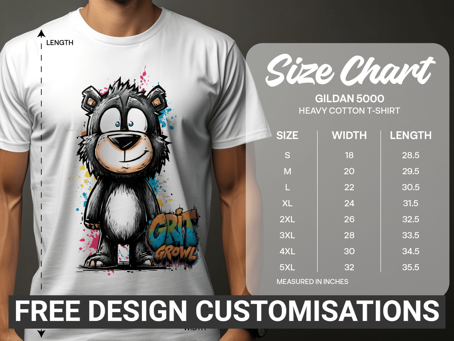 RMA APPAREL Grizzly Bear Colourful Unisex T-Shirt Sizes S - 5XL - Grit & Growl White T-Shirts - RMA APPAREL - Roclla Media Apparel Store