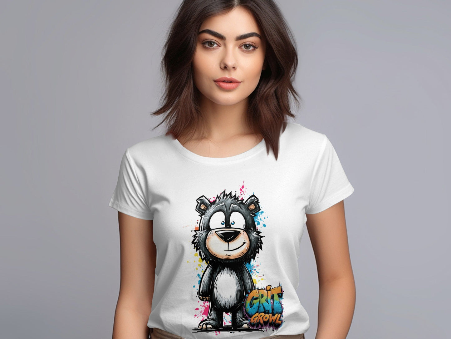 RMA APPAREL Grizzly Bear Colourful Unisex T-Shirt Sizes S - 5XL - Grit & Growl White T-Shirts - RMA APPAREL - Roclla Media Apparel Store