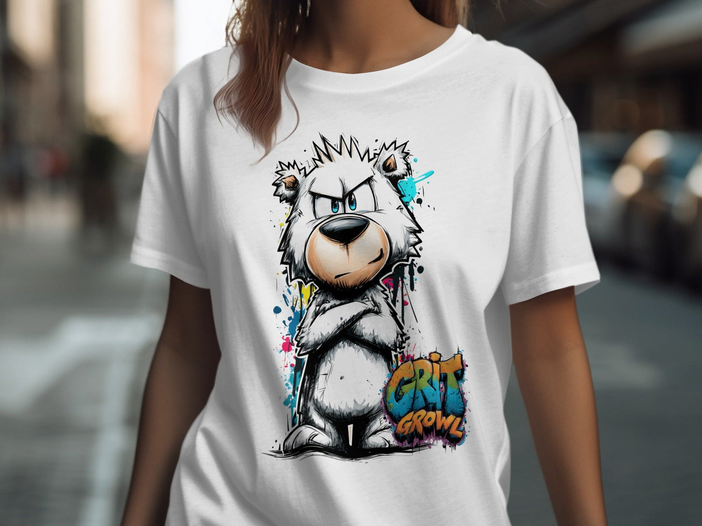 RMA APPAREL Grizzly Colourful Wildlife Unisex T-Shirt Sizes - Grit & Growl White T-Shirts - RMA APPAREL - Roclla Media Apparel Store