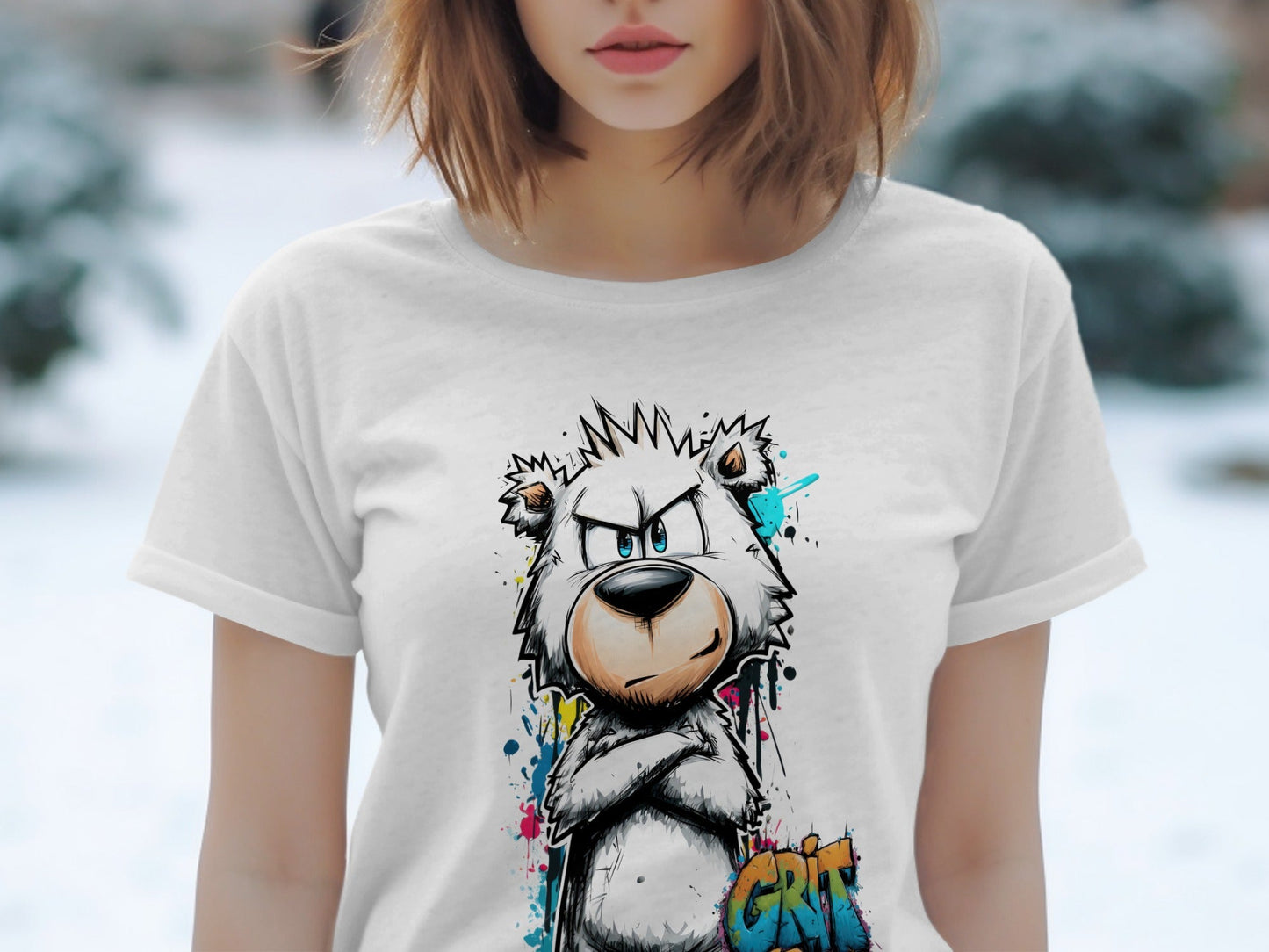 RMA APPAREL Grizzly Colourful Wildlife Unisex T-Shirt Sizes - Grit & Growl White T-Shirts - RMA APPAREL - Roclla Media Apparel Store
