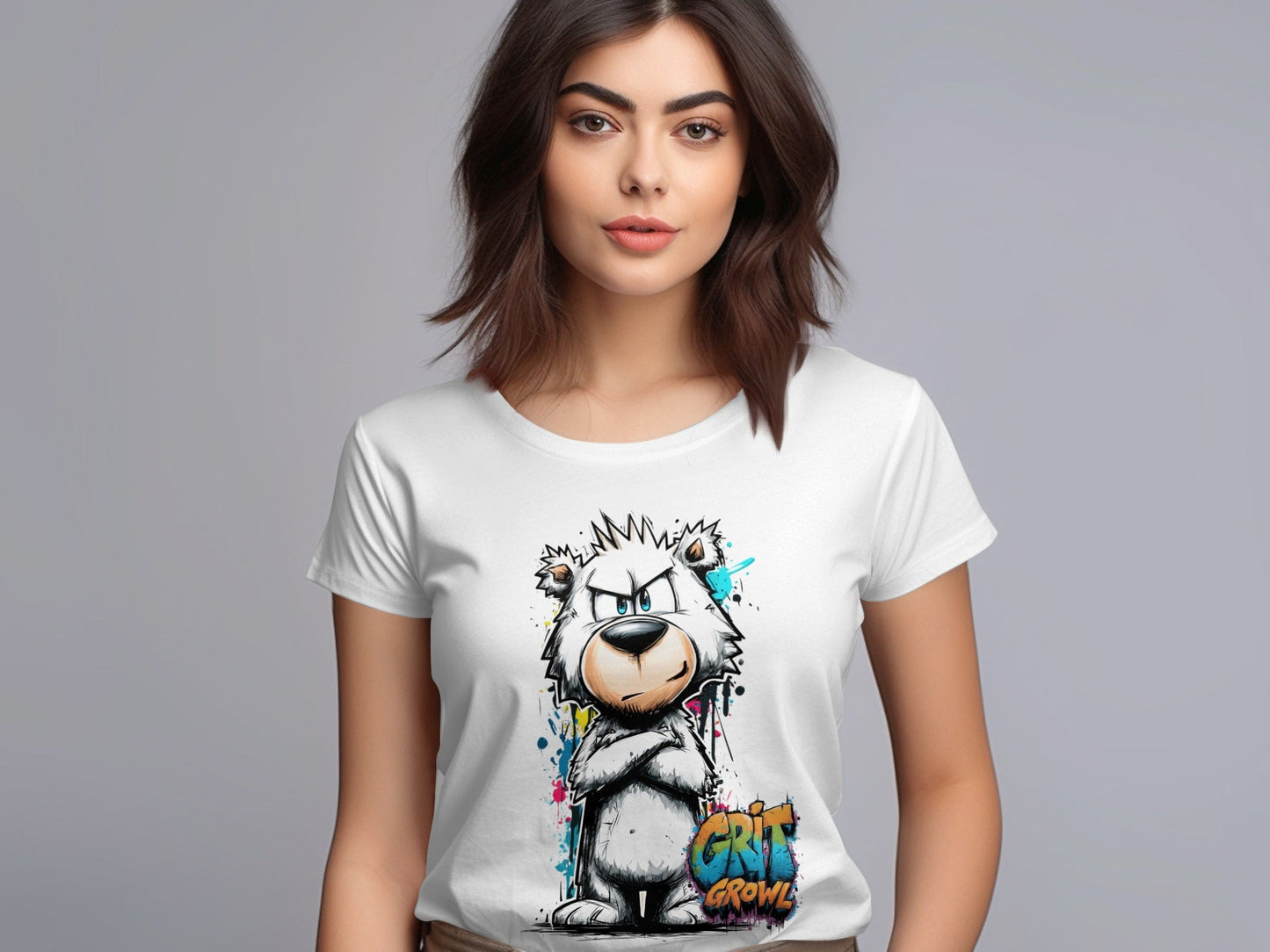 RMA APPAREL Grizzly Colourful Wildlife Unisex T-Shirt Sizes - Grit & Growl White T-Shirts - RMA APPAREL - Roclla Media Apparel Store