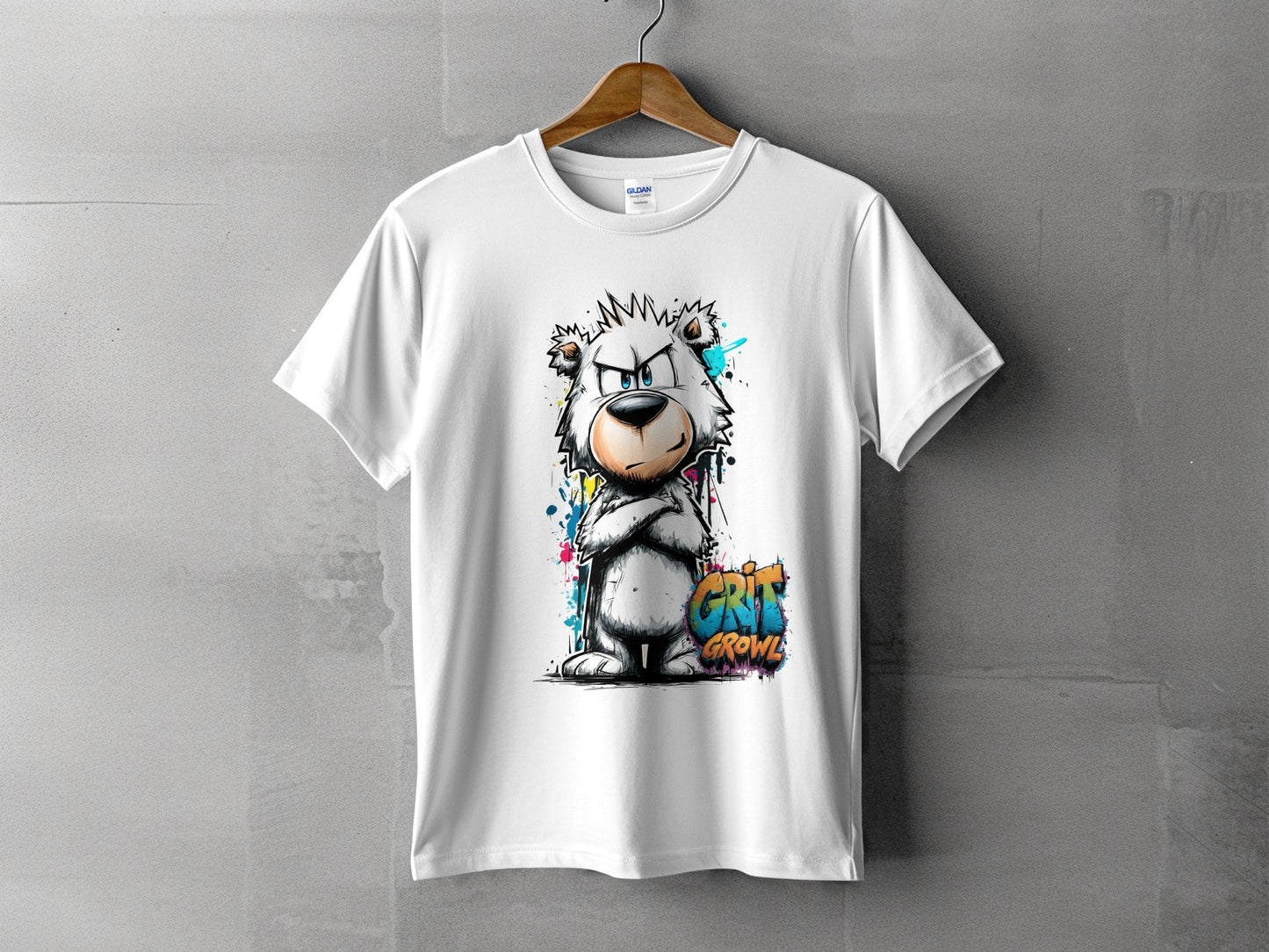 RMA APPAREL Grizzly Colourful Wildlife Unisex T-Shirt Sizes - Grit & Growl White T-Shirts - RMA APPAREL - Roclla Media Apparel Store