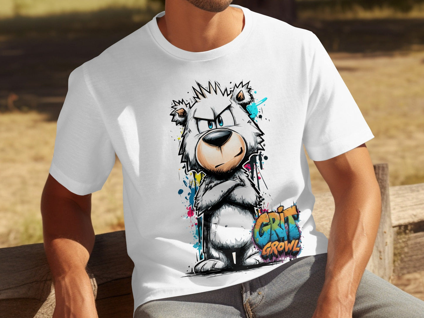 RMA APPAREL Grizzly Colourful Wildlife Unisex T-Shirt Sizes - Grit & Growl White T-Shirts - RMA APPAREL - Roclla Media Apparel Store