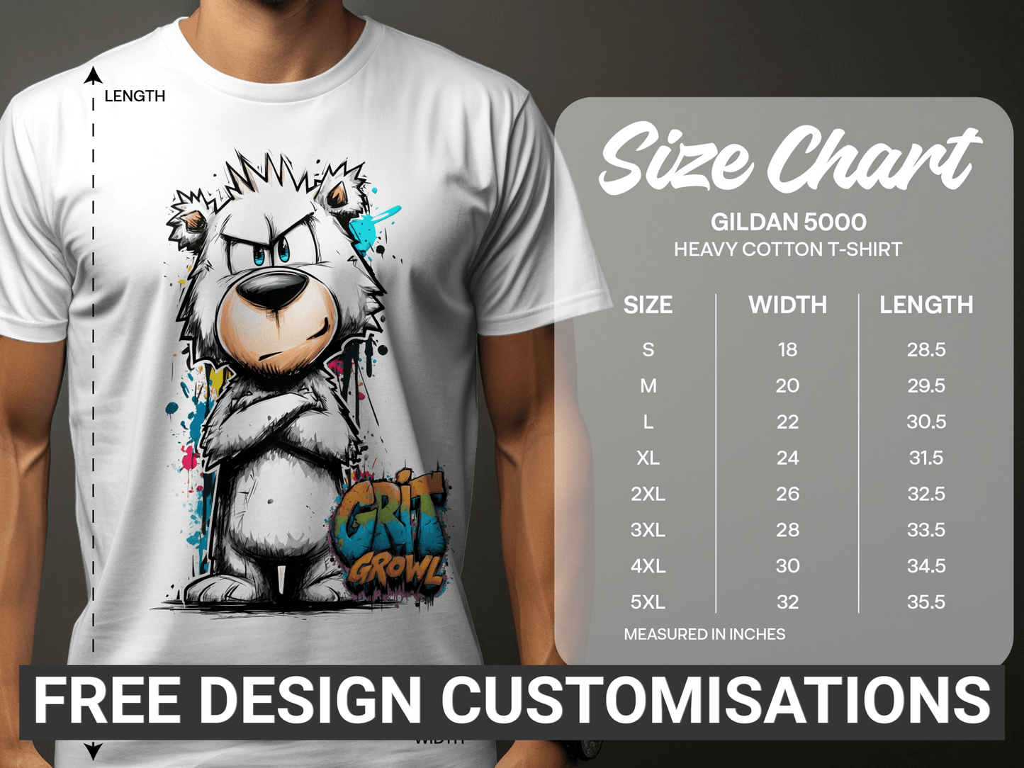 RMA APPAREL Grizzly Colourful Wildlife Unisex T-Shirt Sizes - Grit & Growl White T-Shirts - RMA APPAREL - Roclla Media Apparel Store